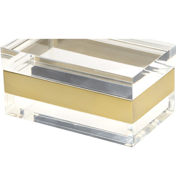 Wildwood Acrylic Clear Display Box With Brass Band Accent — Compact 4X8x4.75-Inches Jewelry Organizer For Home 302239