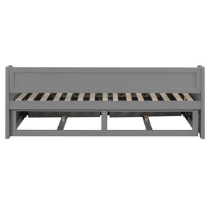 English Elm Wooden Twin Daybed with Pull Out Trundle and Dual Storage Drawers for Guest Rooms Gray LP000519AAE-1