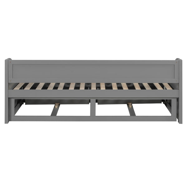 English Elm Wooden Twin Daybed with Pull Out Trundle and Dual Storage Drawers for Guest Rooms Gray LP000519AAE-1