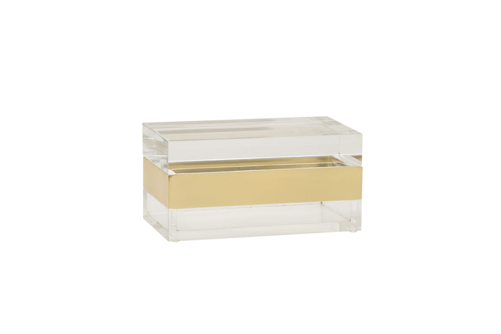 Wildwood Acrylic Clear Storage Box With Brushed Brass Band — Minimalist Display Organizer For Jewelry, Vanity Decor 302240