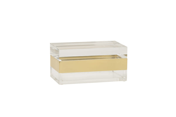 Wildwood Acrylic Clear Storage Box With Brushed Brass Band — Minimalist Display Organizer For Jewelry, Vanity Decor 302240