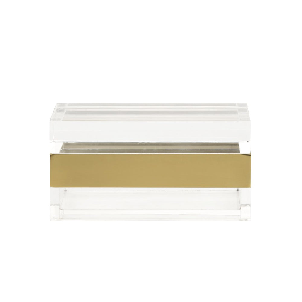 Wildwood Acrylic Clear Storage Box With Brushed Brass Band — Minimalist Display Organizer For Jewelry, Vanity Decor 302240