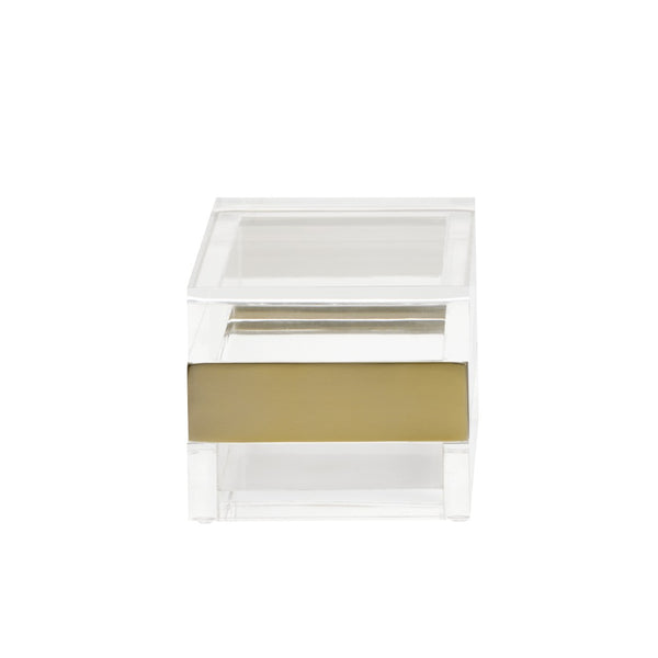 Wildwood Acrylic Clear Storage Box With Brushed Brass Band — Minimalist Display Organizer For Jewelry, Vanity Decor 302240