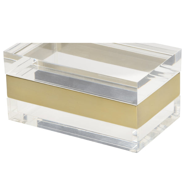 Wildwood Acrylic Clear Storage Box With Brushed Brass Band — Minimalist Display Organizer For Jewelry, Vanity Decor 302240