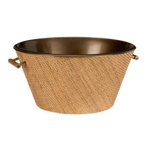 Wildwood Brunching Coastal Beverage Chiller With Removable Antique Brass Liner — Woven Cane, Durable Steel 302241