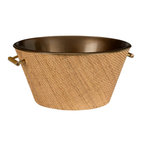 Wildwood Brunching Coastal Beverage Chiller With Removable Antique Brass Liner — Woven Cane, Durable Steel 302241