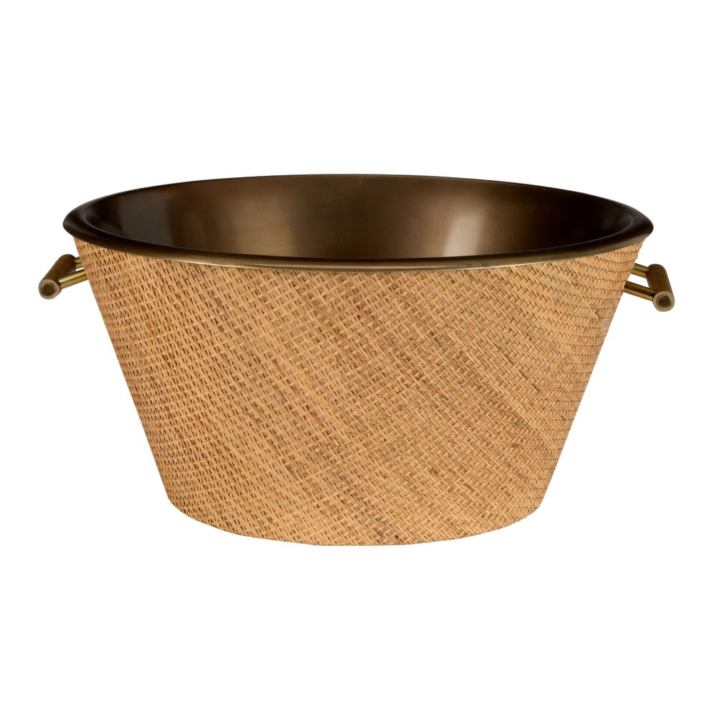 Wildwood Brunching Coastal Beverage Chiller With Removable Antique Brass Liner — Woven Cane, Durable Steel 302241