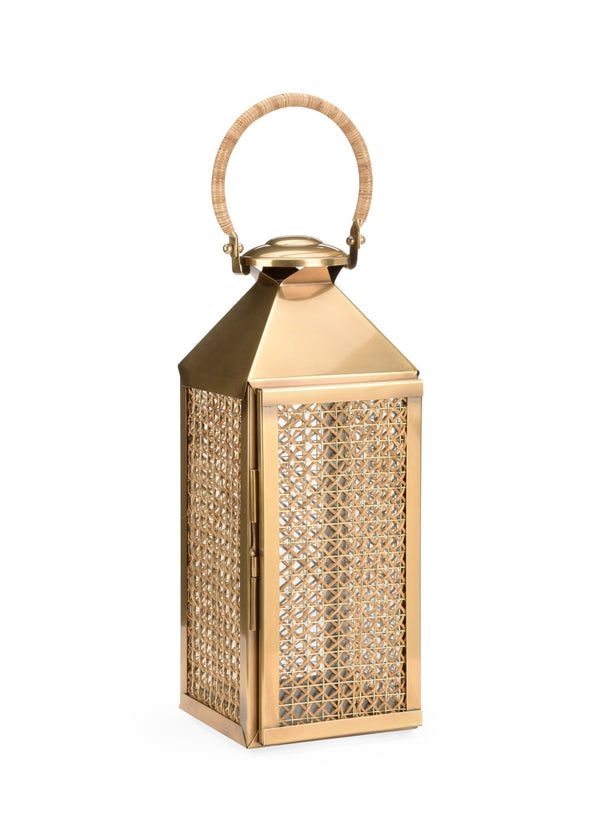 Wildwood Brunching Hand‑Woven Cane Lantern With Copper‑Finish Metal Trim For Hanging Or Tabletop Ambiance 302242