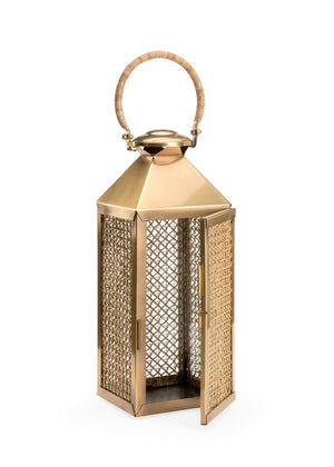 Wildwood Brunching Hand‑Woven Cane Lantern With Copper‑Finish Metal Trim For Hanging Or Tabletop Ambiance 302242