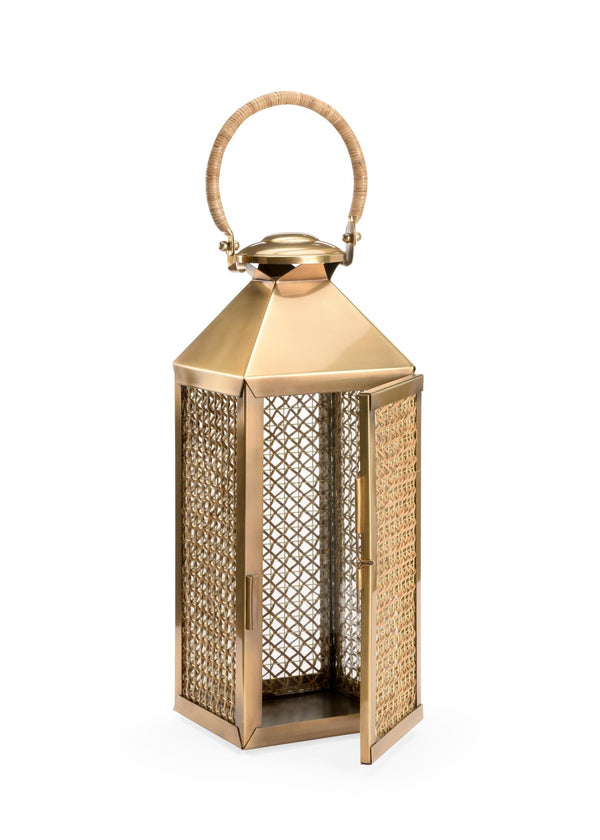 Wildwood Brunching Hand‑Woven Cane Lantern With Copper‑Finish Metal Trim For Hanging Or Tabletop Ambiance 302242