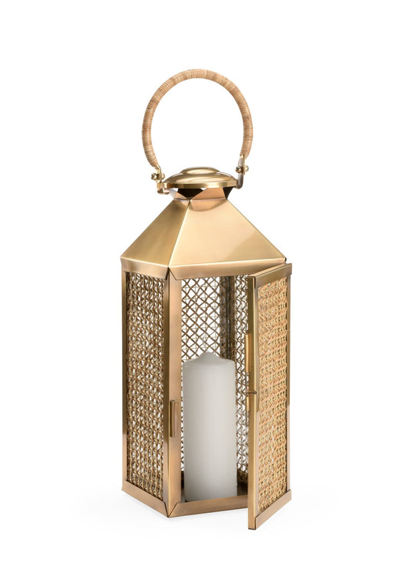 Wildwood Brunching Hand‑Woven Cane Lantern With Copper‑Finish Metal Trim For Hanging Or Tabletop Ambiance 302242