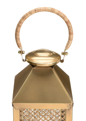 Wildwood Brunching Hand‑Woven Cane Lantern With Copper‑Finish Metal Trim For Hanging Or Tabletop Ambiance 302242