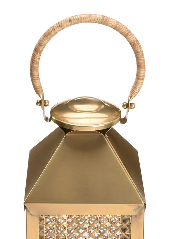 Wildwood Brunching Hand‑Woven Cane Lantern With Copper‑Finish Metal Trim For Hanging Or Tabletop Ambiance 302242