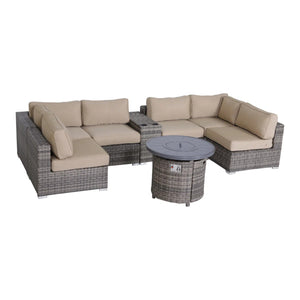 English Elm Fully Assembled 8-Piece Modular Patio Sectional Set With Fire Pit & Weather-Resistant Cushions B120S00153