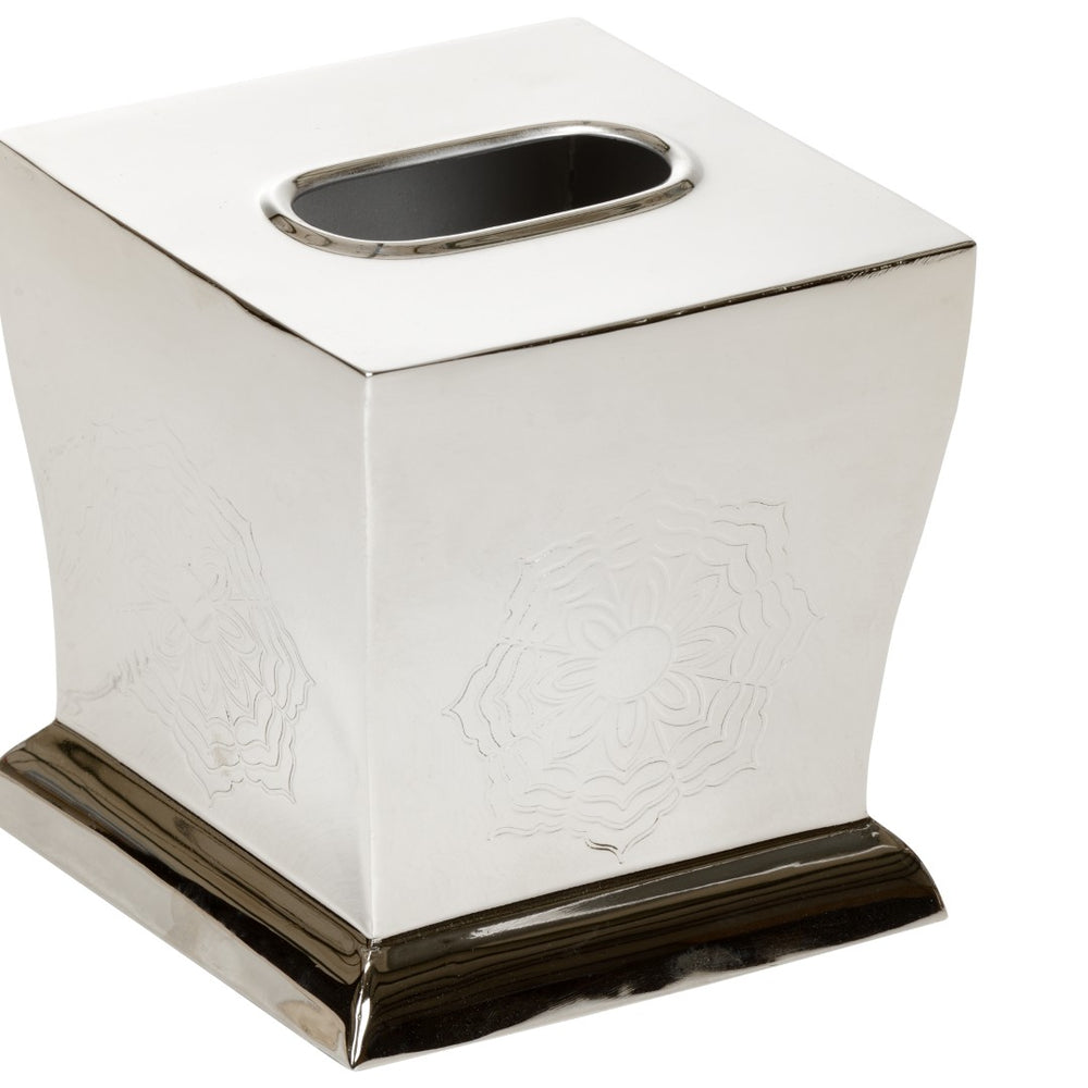 Wildwood Waved Edge Tissue Box Cover Polished Nickel With Engraved Floral Accent And Tarnish-Resistant Finish Silver 302271