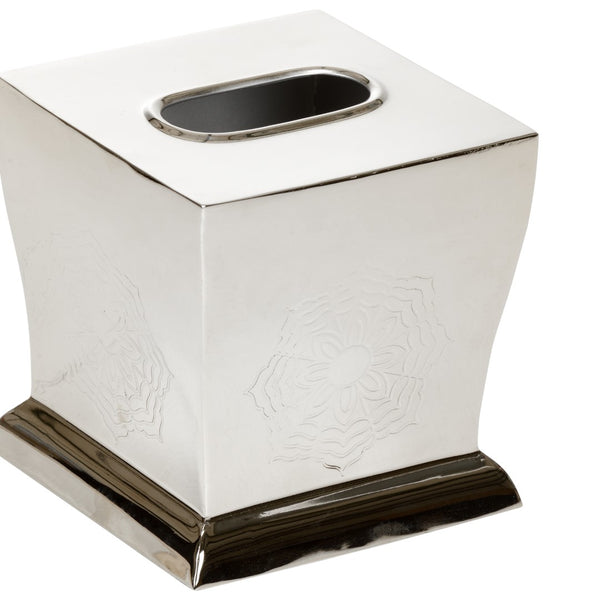 Wildwood Waved Edge Tissue Box Cover Polished Nickel With Engraved Floral Accent And Tarnish-Resistant Finish Silver 302271