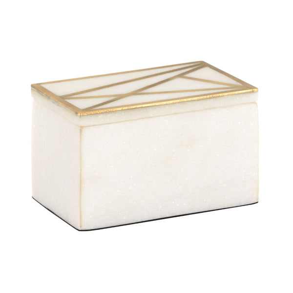 Wildwood Genesis Alabaster Jewelry Box With Antique Gold Brass Inlay — Compact Marble-Look DéCor Accent 302285