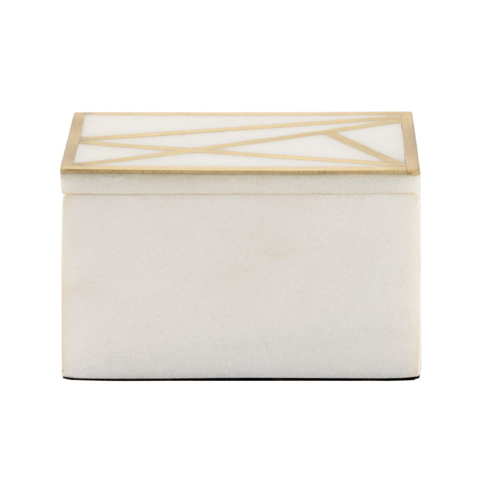 Wildwood Genesis Alabaster Jewelry Box With Antique Gold Brass Inlay — Compact Marble-Look DéCor Accent 302285
