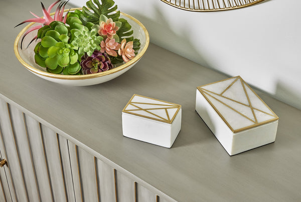 Wildwood Genesis Alabaster Jewelry Box With Antique Gold Brass Inlay — Compact Marble-Look DéCor Accent 302285
