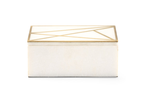 Wildwood Genesis Alabaster Marble Box With Antique Gold Brass Inlay — Sculptural Jewelry Organizer Accent 302286