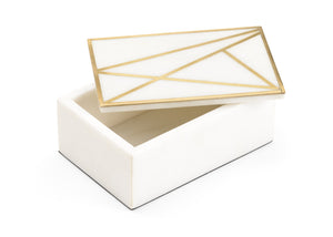 Wildwood Genesis Alabaster Marble Box With Antique Gold Brass Inlay — Sculptural Jewelry Organizer Accent 302286