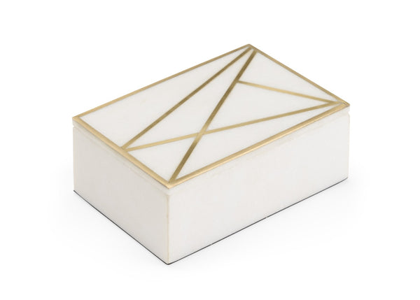 Wildwood Genesis Alabaster Marble Box With Antique Gold Brass Inlay — Sculptural Jewelry Organizer Accent 302286