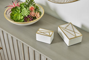 Wildwood Genesis Alabaster Marble Box With Antique Gold Brass Inlay — Sculptural Jewelry Organizer Accent 302286