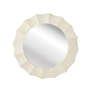 Wildwood Bride's Round Mirror With Cream Parchment Frame — 42" Elegant Textured Accent For Modern Entryways 302299