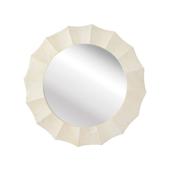 Wildwood Bride's Round Mirror With Cream Parchment Frame — 42" Elegant Textured Accent For Modern Entryways 302299