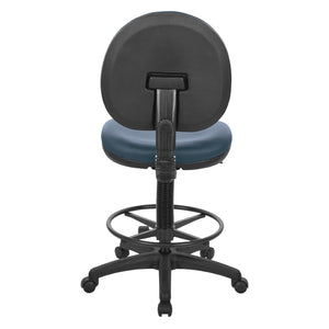 OSP Home Furnishings Sculptured Ergonomic Drafting Chair with Lumbar Support Padded Seat and Adjustable Footring Blue DC550-R105