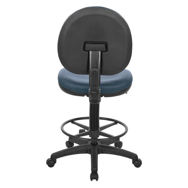 OSP Home Furnishings Sculptured Ergonomic Drafting Chair with Lumbar Support Padded Seat and Adjustable Footring Blue DC550-R105