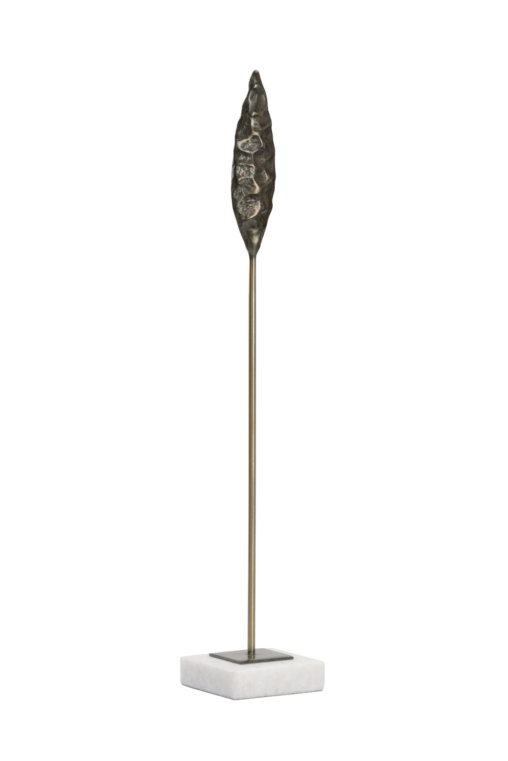 Wildwood Fletcher Cast Iron Arrowhead Sculpture With Antique Bronze Finish On White Marble Base — 18.5" Tall 302314