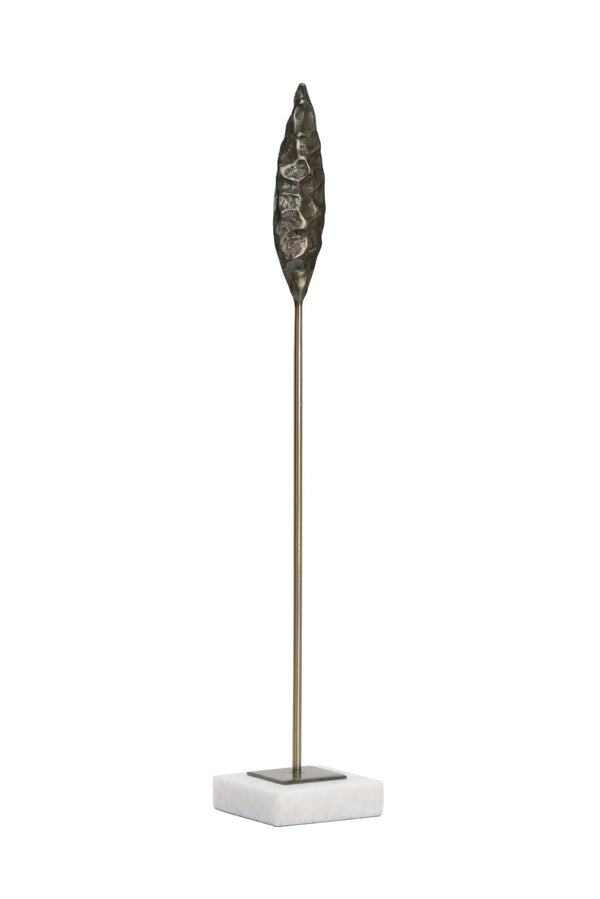 Wildwood Fletcher Cast Iron Arrowhead Sculpture With Antique Bronze Finish On White Marble Base — 18.5" Tall 302314