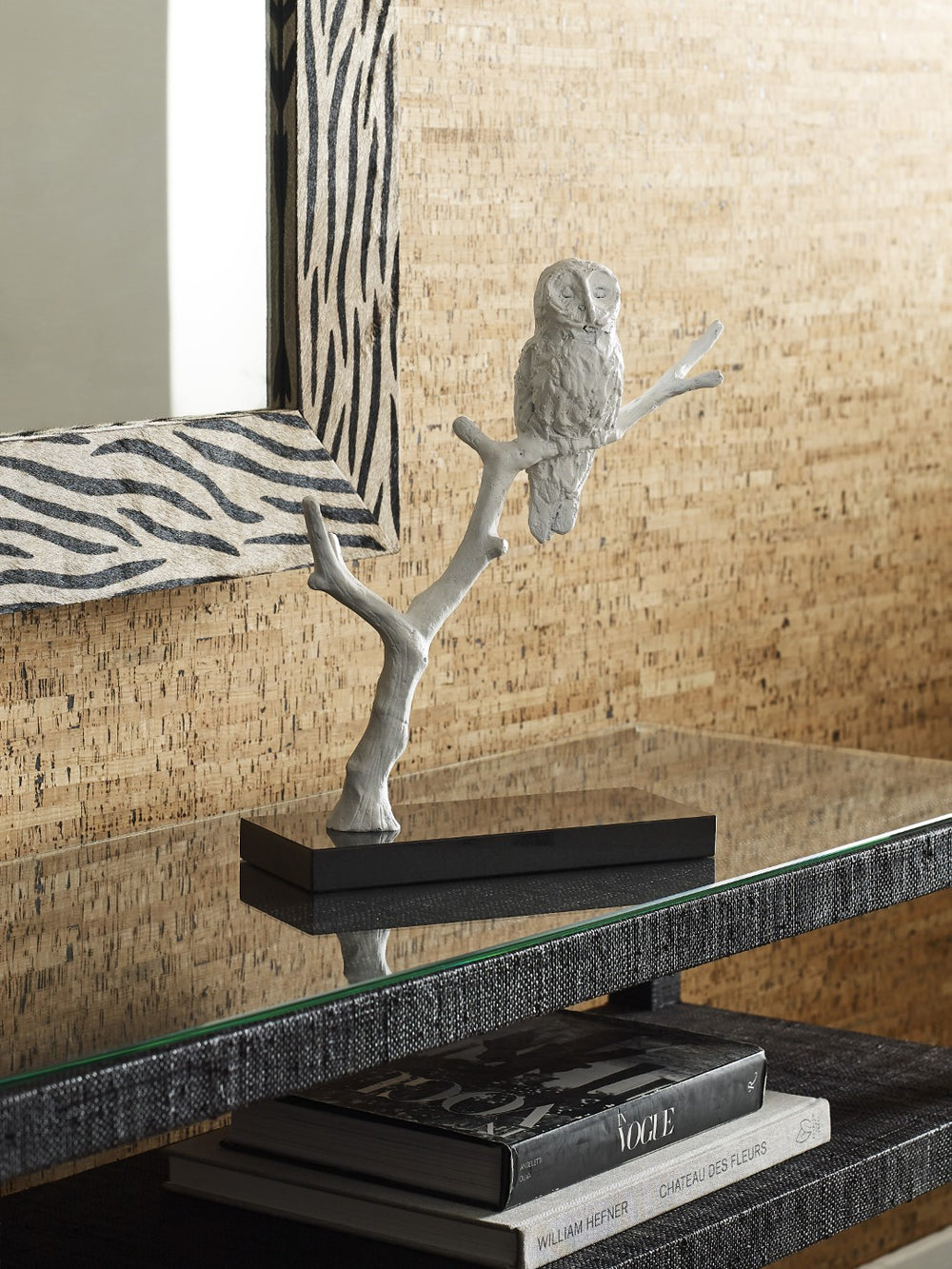 Wildwood Bog Cast Iron Owl Sculpture With Matte White Finish On Black Marble Base — Elegant Tabletop Decor, 16" H 302319