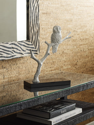 Wildwood Bog Cast Iron Owl Sculpture With Matte White Finish On Black Marble Base — Elegant Tabletop Decor, 16" H 302319