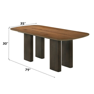 English Elm Delina Solid Walnut Dining Table with Rubber Wood Frame, Walnut Veneer, Chenille Cushions, 100lb Limit B2726S00559