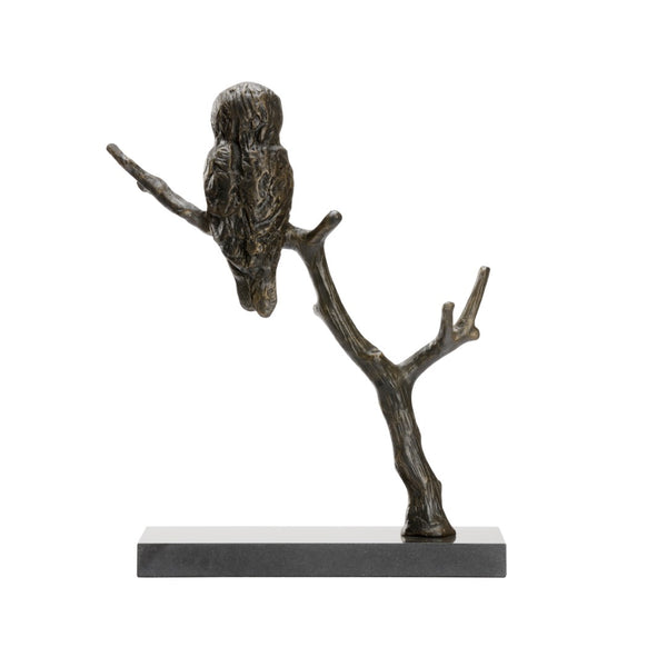 Wildwood Bog Bronzed Barn Owl Sculpture On Black Marble Base — Rustic Elegance, Durable Cast-Iron DéCor, 16" H 302320