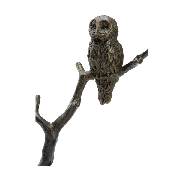 Wildwood Bog Bronzed Barn Owl Sculpture On Black Marble Base — Rustic Elegance, Durable Cast-Iron DéCor, 16" H 302320