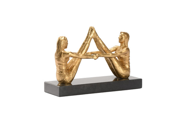 Wildwood Navasana Handcrafted Cast Iron Sculpture Of Two Women In Boat Pose — Metallic Gold & White Accent DéCor 302324