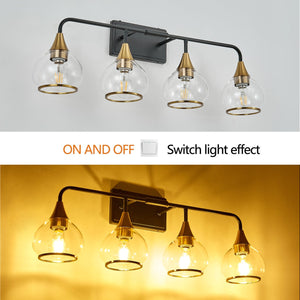 English Elm 31" Modern 4-Light Vanity Wall Sconce - Industrial Black & Gold Fixture With Clear Shades For Bright Spaces W2312P374981