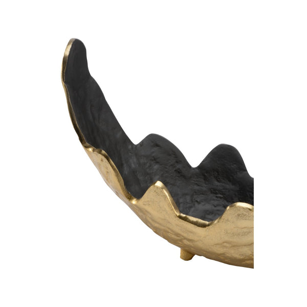 Wildwood On Hammered Edge Vessel — Hand-Hammered Aluminum Centerpiece With Dual Black And Gold Finish, Stylish Catchall For Modern Rustic Homes 6.5h x 15w x 7.5d 302341