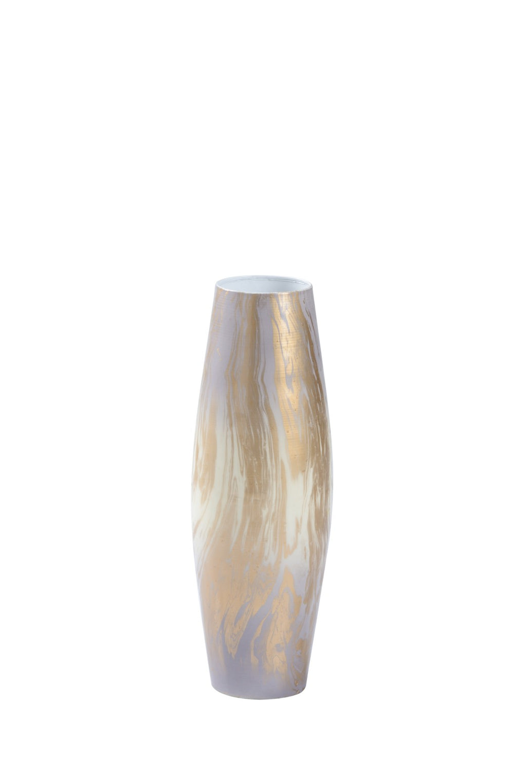 Wildwood Oyster Swirl Vase With Gold-White Ombre Finish — Elegant Large Enameled Ceramic Accent For Tall Florals 17.5h x 6w x 6d 302347