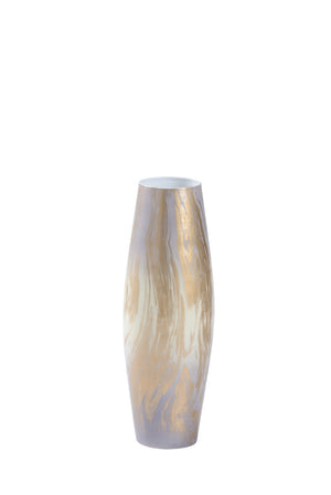 Wildwood Oyster Swirl Vase With Gold-White Ombre Finish — Elegant Large Enameled Ceramic Accent For Tall Florals 17.5h x 6w x 6d 302347