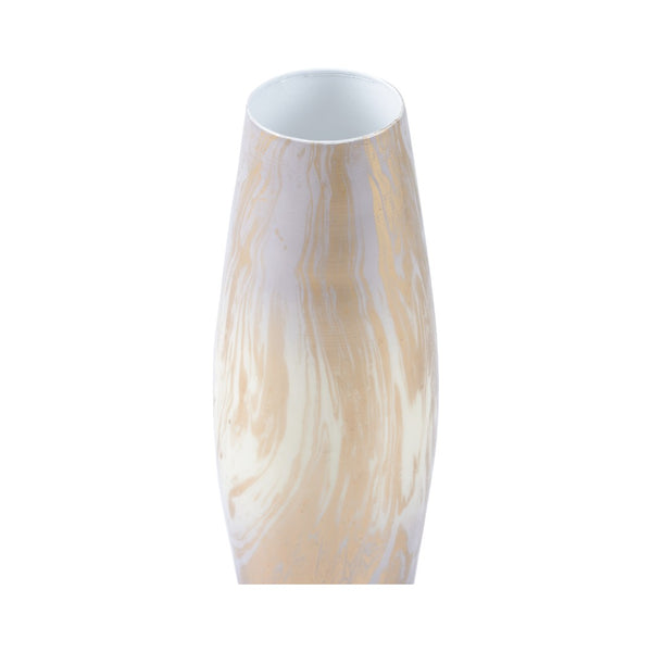 Wildwood Oyster Swirl Vase With Gold-White Ombre Finish — Elegant Large Enameled Ceramic Accent For Tall Florals 17.5h x 6w x 6d 302347