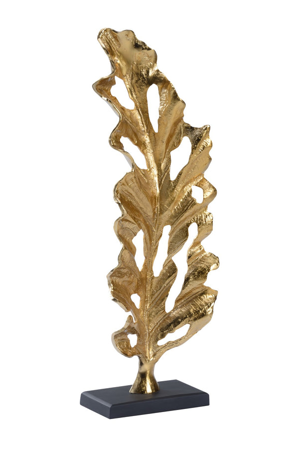 Wildwood Turn Over A New Leaf Sculpture — 34.5" Metallic Gold Oak Leaf Art On Matte Black Base For Chic Decor (97) 302358