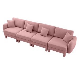 English Elm Boucle 4-Seater Pink Sofa With Chic Shell Armrests & Cylindrical Legs – Comfort Meets Modern Elegance W3041S00295