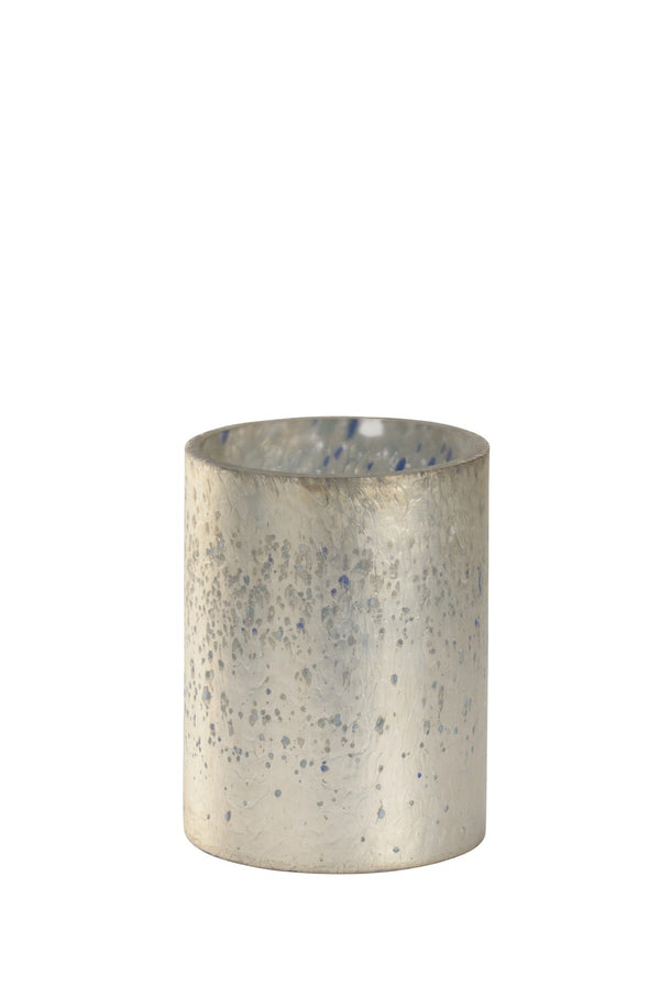 Wildwood Sic Sculptural Silver Vase With Blue, Cream & Teal Accents — Modern Matte Finish For Tabletops And Mantels 8h x 6w x 6d 302381