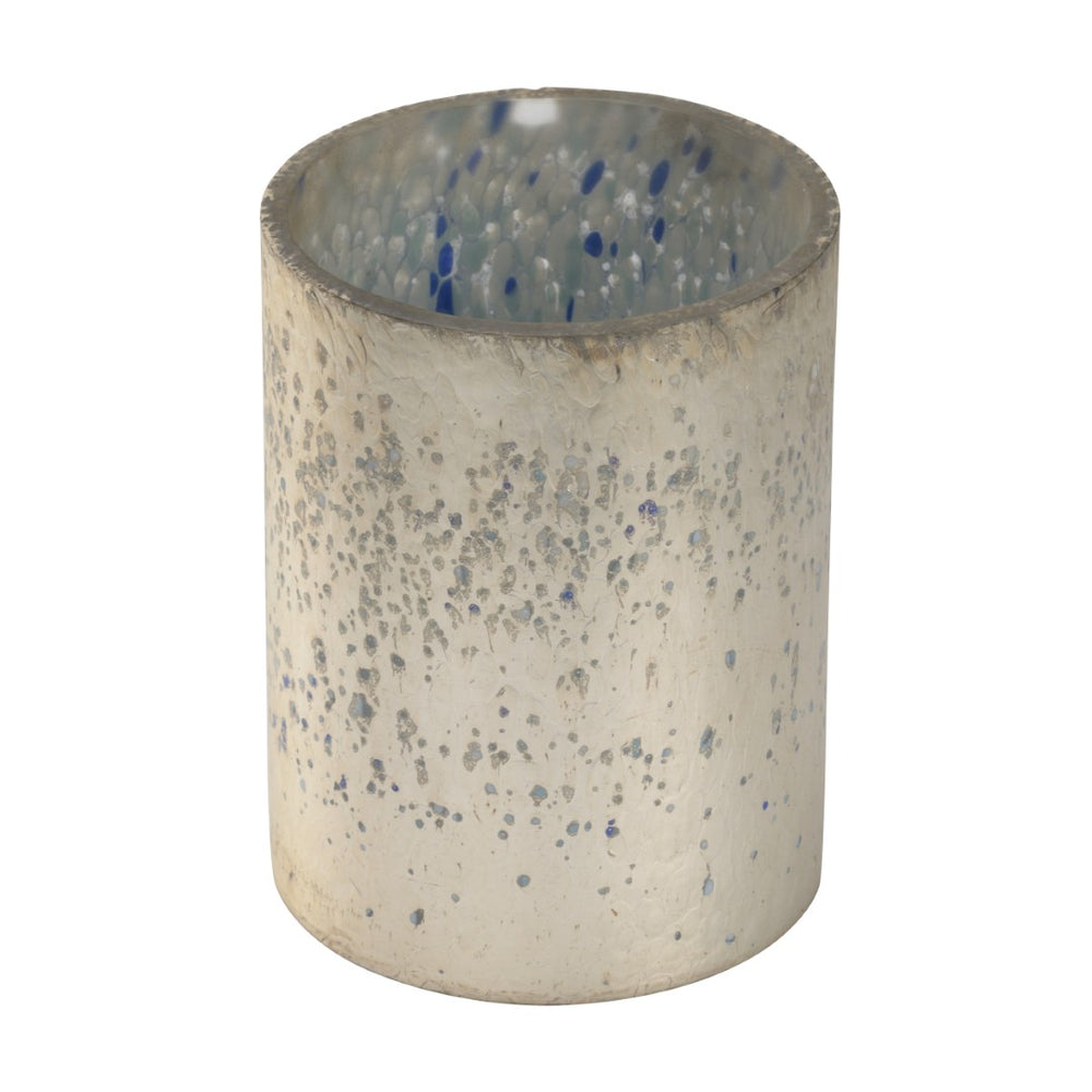 Wildwood Sic Sculptural Silver Vase With Blue, Cream & Teal Accents — Modern Matte Finish For Tabletops And Mantels 8h x 6w x 6d 302381