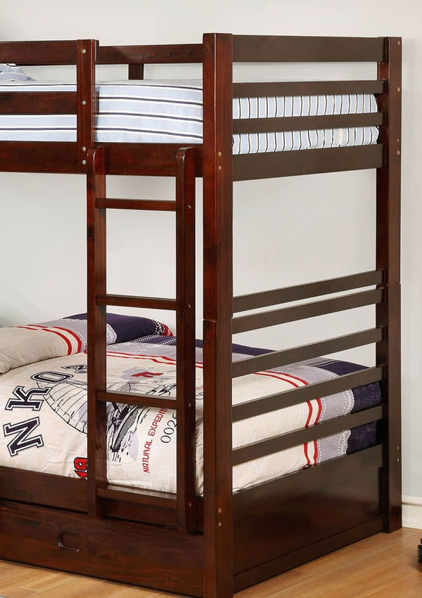 English Elm Twin Over Twin Bunk Bed With Built-In Storage, Attached Ladder & Dark Walnut Finish For Kids' Rooms B2741S00338-GIGA