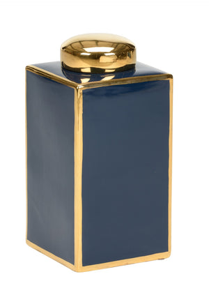 Wildwood Infinity Ceramic Navy Canister With Gold Trim - 16" Decorative Storage Jar, Removable Lid, Luxe Accent 302394